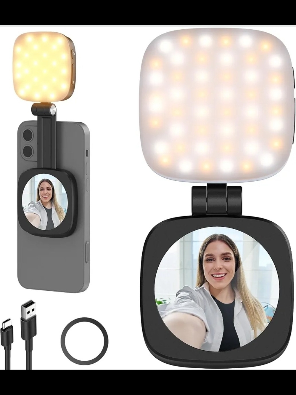 NEEWER BASICS Magnetic Selfie Light, 700lx/0.3m Folding Light with Mirror -NL48B